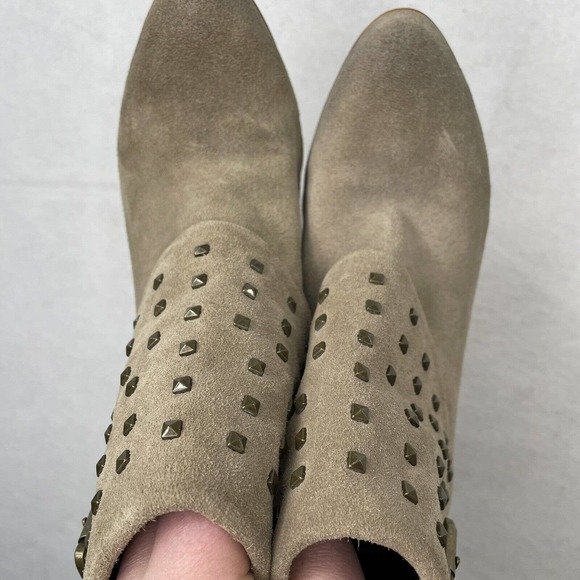 Trouvé Leather Upper Womens Size 8.5 Tan Studded High Heeled Booties Boots - Picture 8 of 15